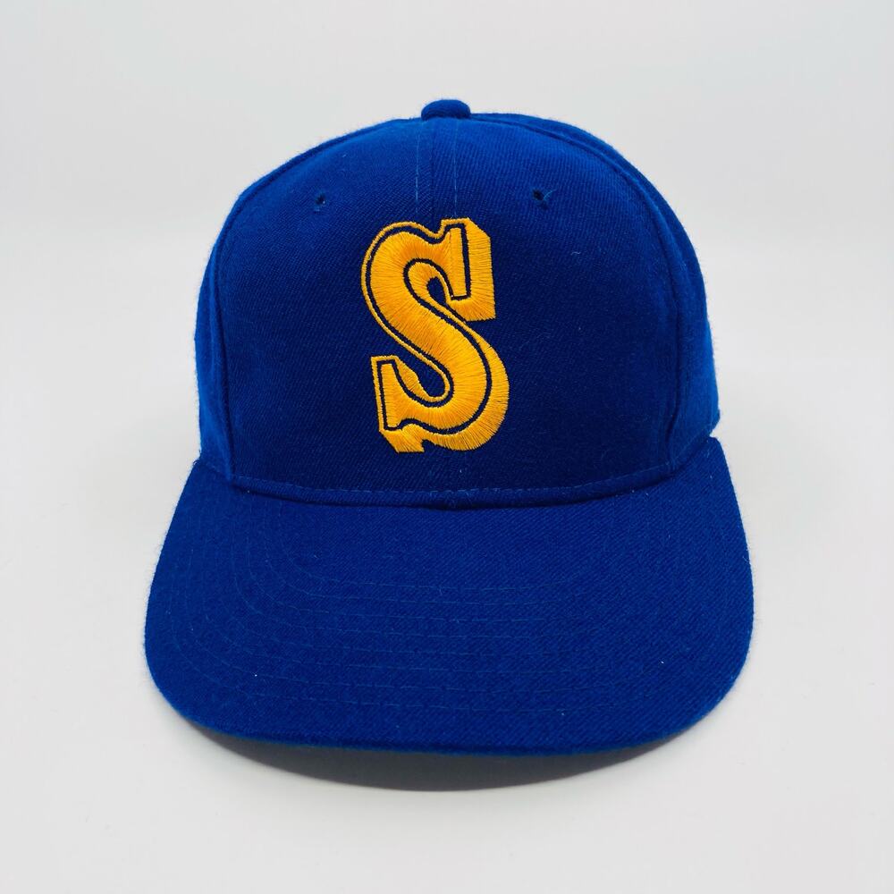 Vintage Seattle Mariners Baseball Hat Fitted 6 5/8 S Logo New Era Pro Wool USA